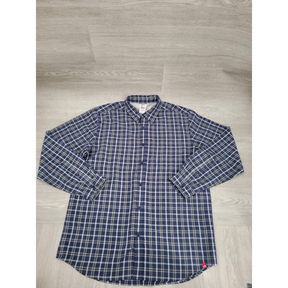 The North Face Hiking Shirt Men's Large Blue Plaid Long Sleeve Outdoor Button Up
